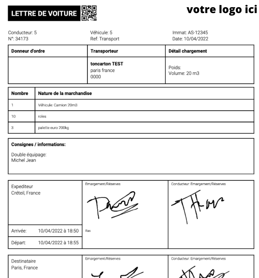 lettre de voiture de transport