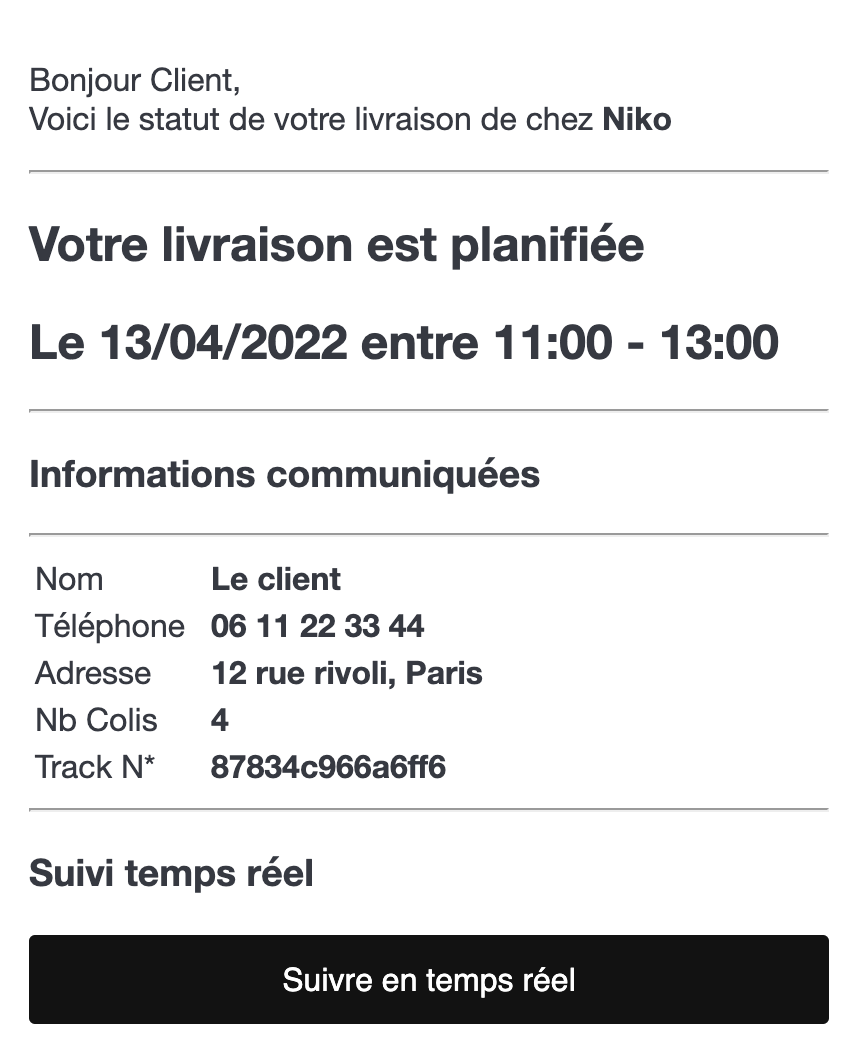 notification email numero suivi colis