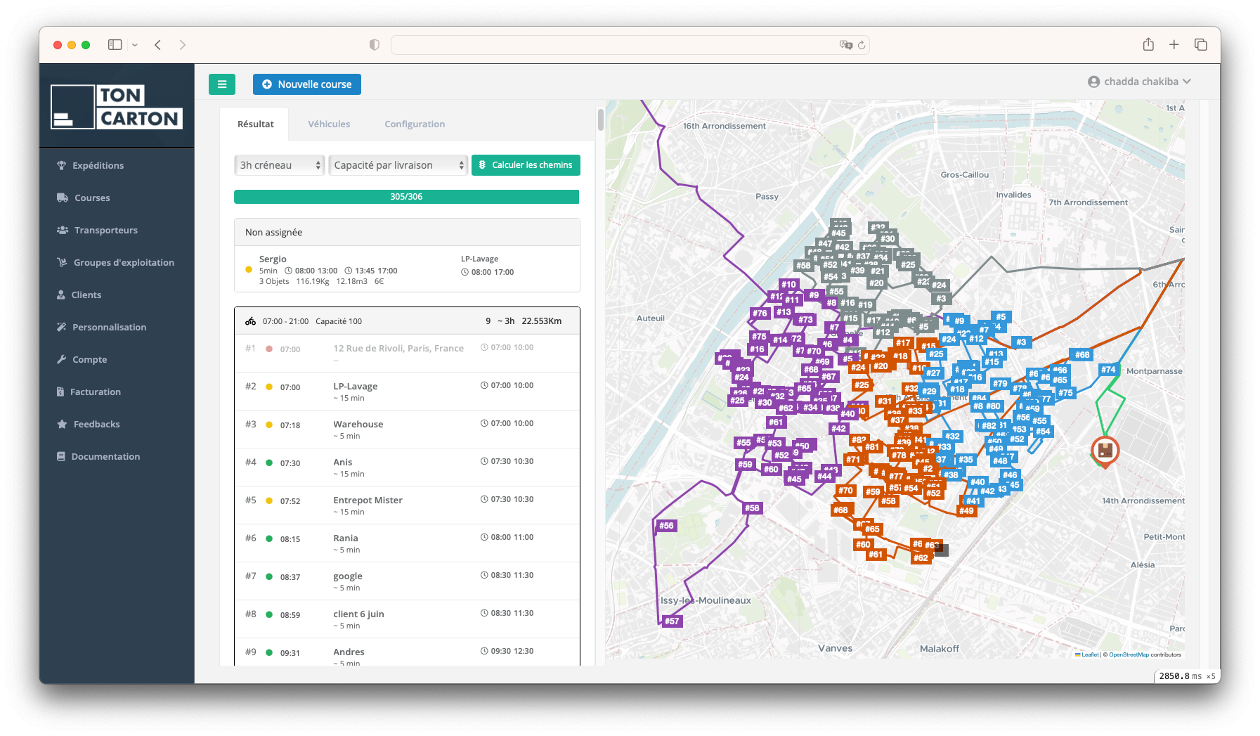 optimisateur tournée interface