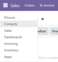 Toncarton et Odoo : créez et gérer vos clients en cliquant sur le menu puis sur “Contact”