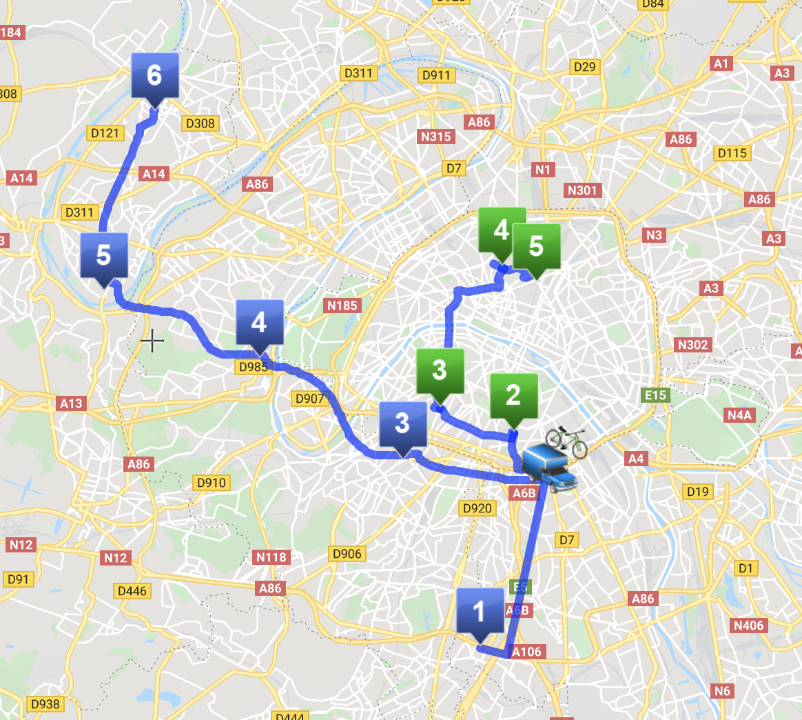 Parcours livraison velos/camion